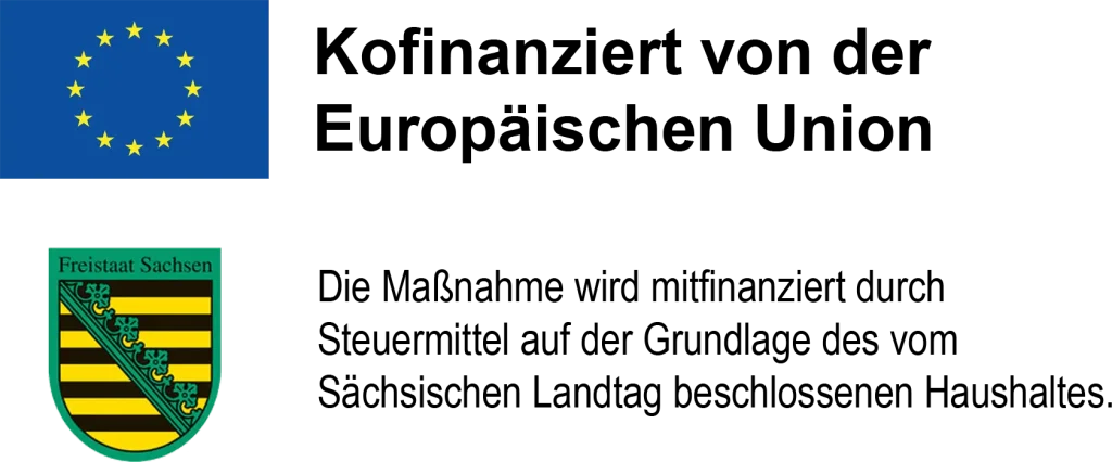 EU Logo und Sachsen Wappen Kofinanzierung