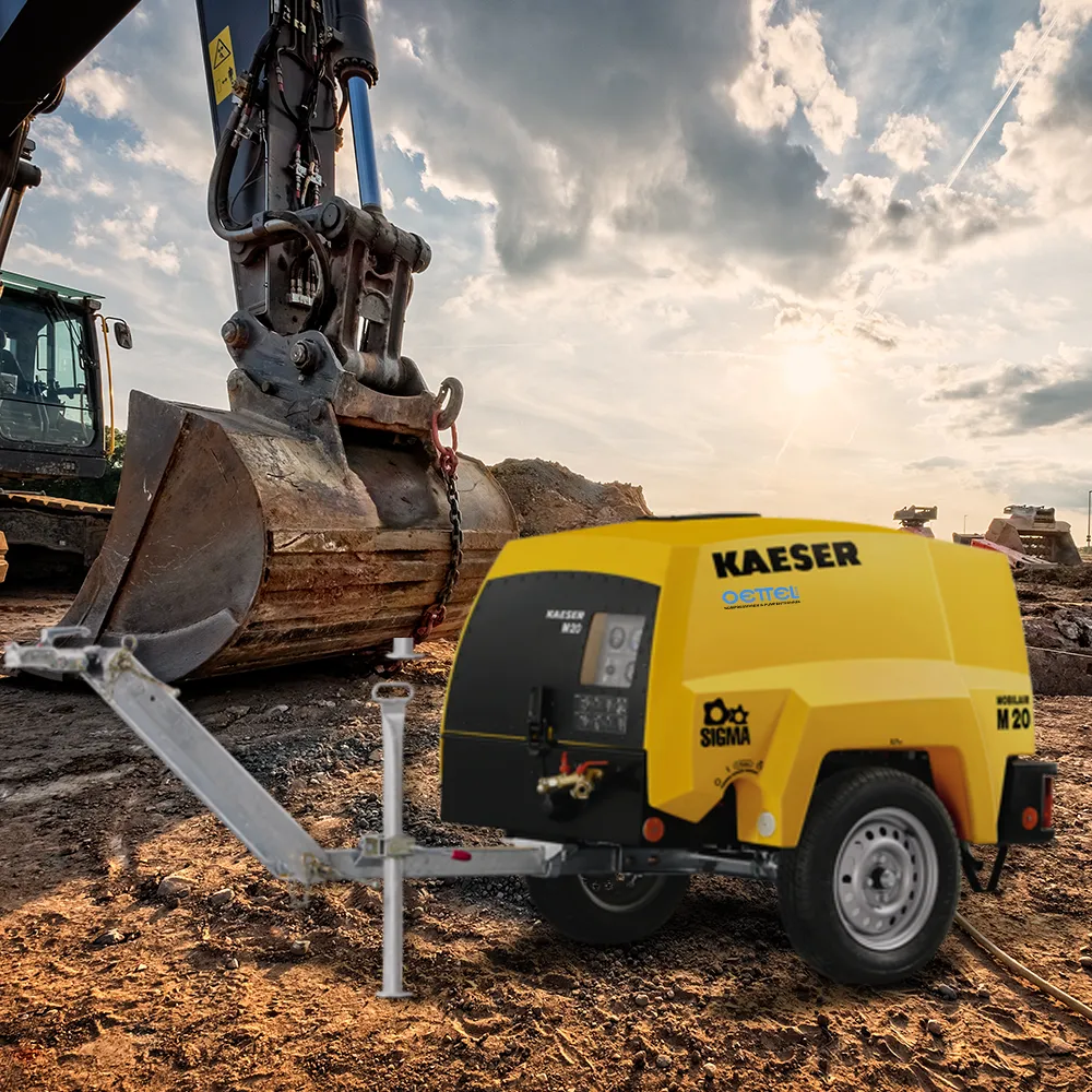Baustelle mit Bagger und Kompressor Mobilair